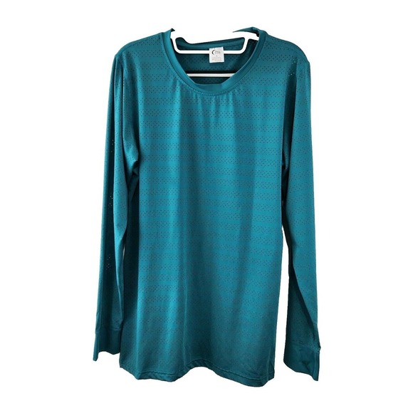 Zyia Active Shirt Womens XL Blue Long Sleeved Perforated Mesh Workout Athletic - Picture 1 of 7